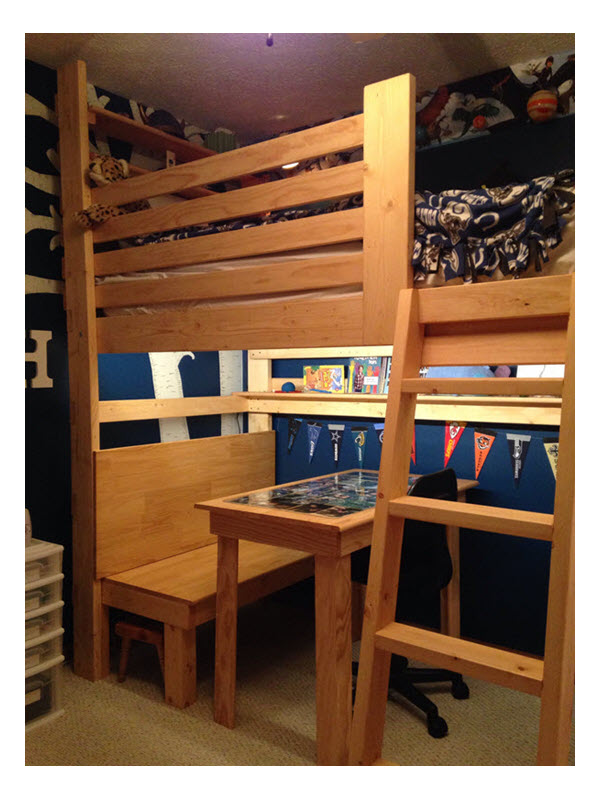 loft bed with benches and table