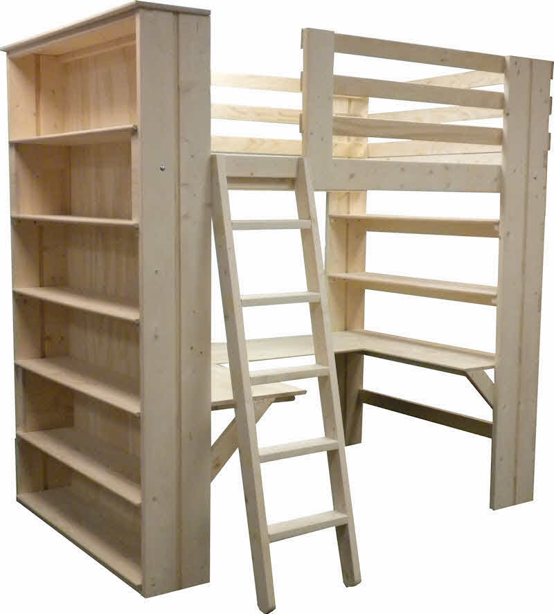 loft bed with bookshelf